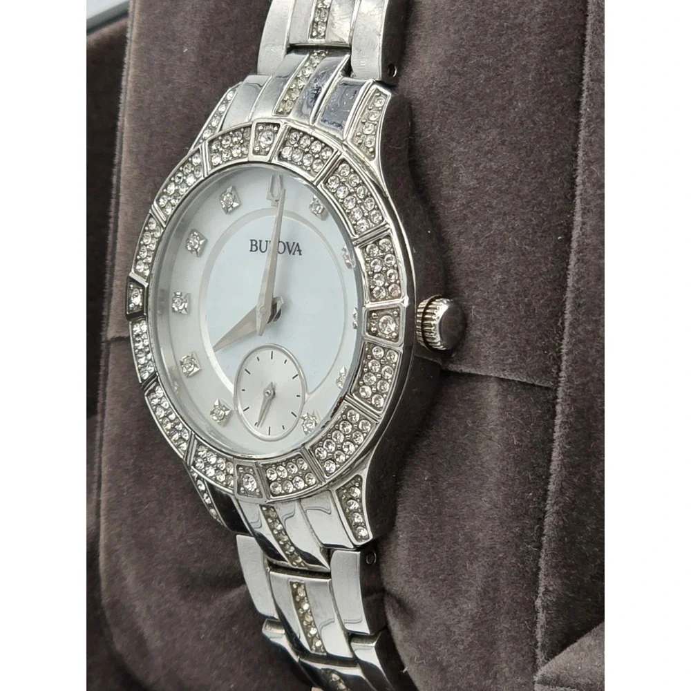 Bulova Ladies' Classic Crystal Stainless Steel 2-Hand 96L291 NEEDS BATT SEE PICS